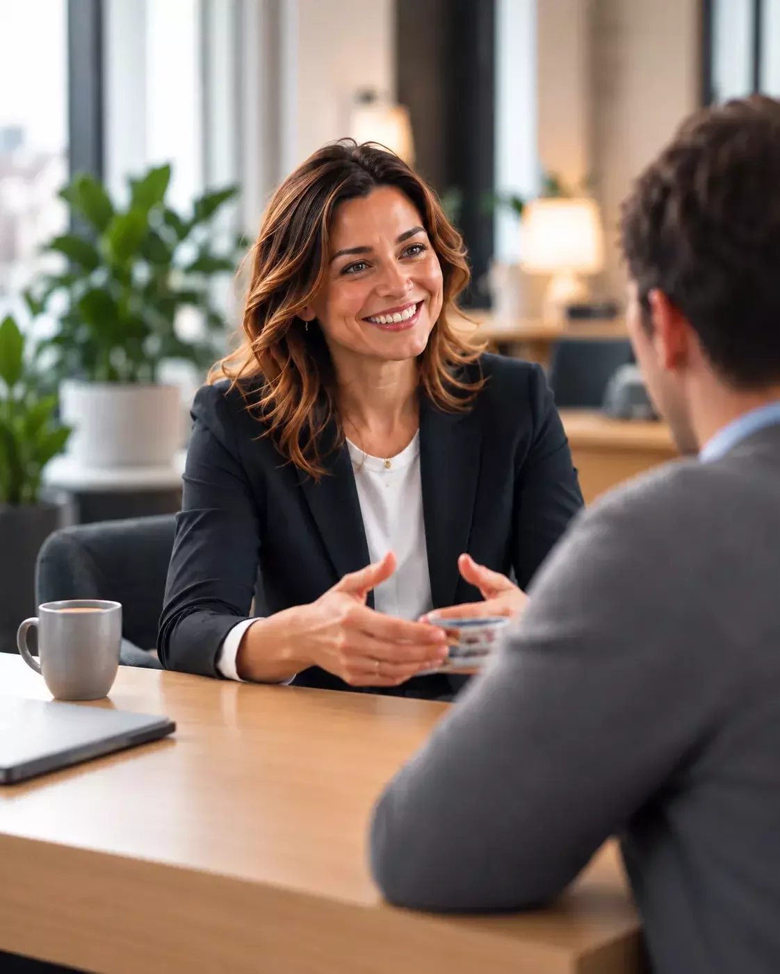 Conseillère Central Cash échangeant avec un client